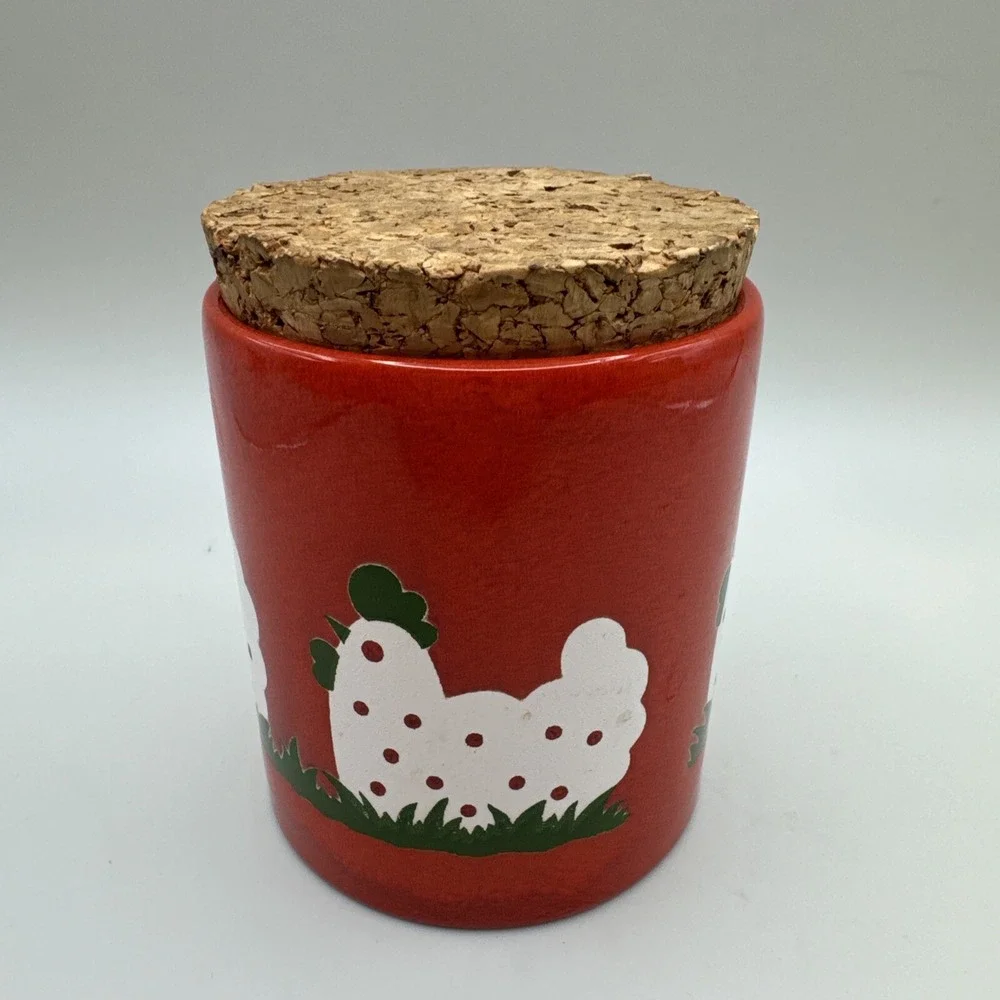 Vintage Waechtersbach Canister Jar Red‎ Kitsch Chicken w Cork Lid West Germany